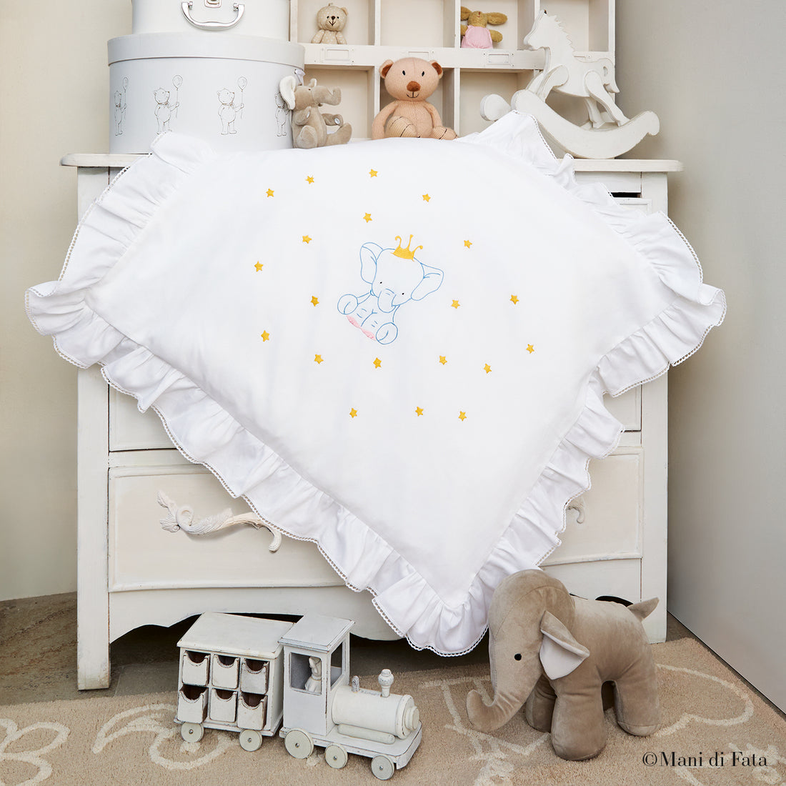 Copertina culla in piquet Elefantino ricamo mano