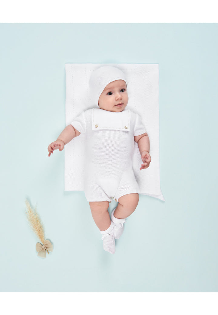 Tuta in filo di cotone bianca motivo trafori