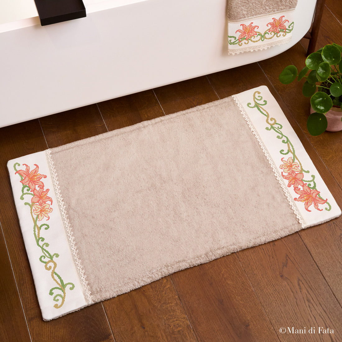 Kit tappeto spugna tortora Lilium ricamo punto croce