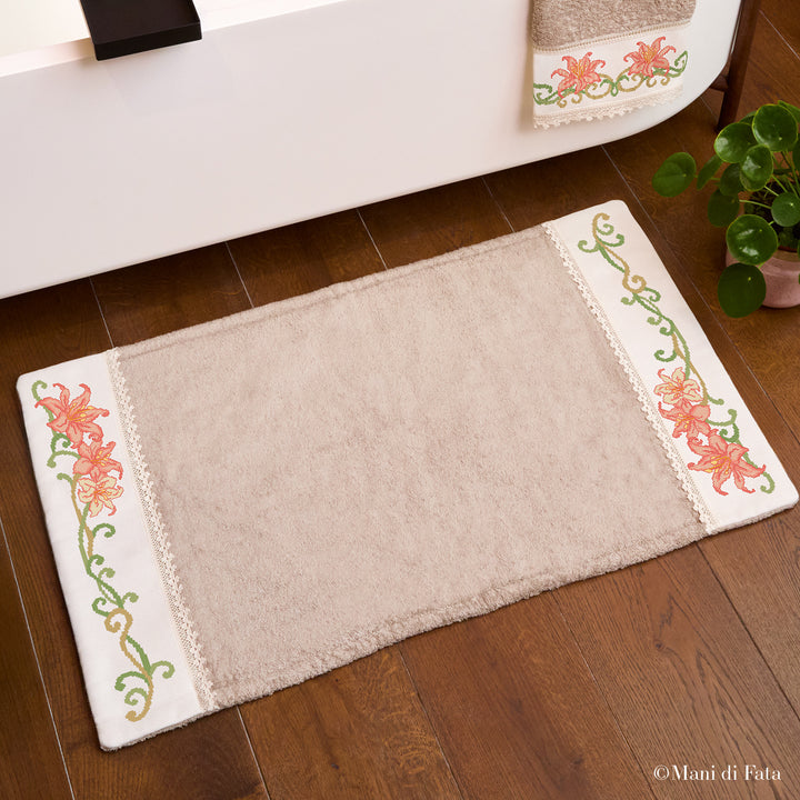 Kit tappeto spugna tortora Lilium ricamo punto croce
