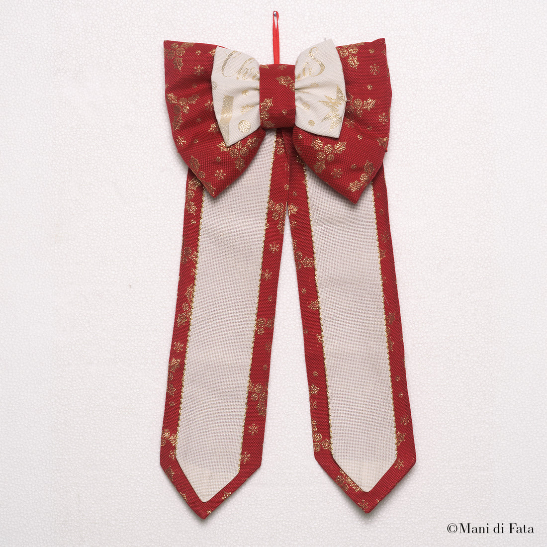 Fuoriporta fiocco natalizio jacquard rosso lamè ricamo punto croce