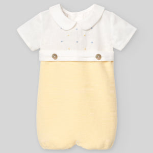 Pagliaccetto neonato con corpetto in lino con pois