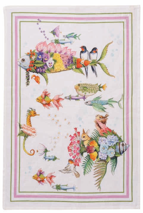 Strofinaccio stampato in lino Giardino Acquatico