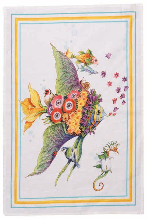 Strofinaccio stampato in lino Giardino Acquatico