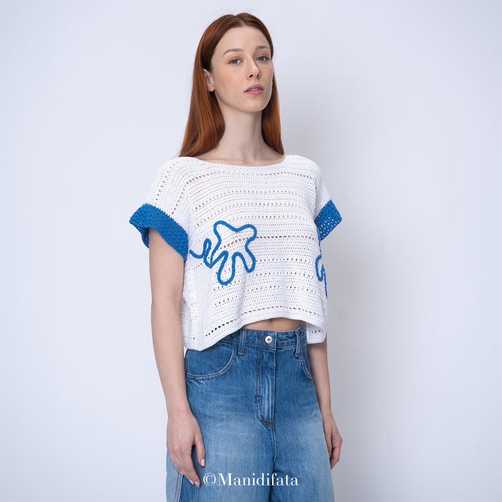 Kit maglia bicolor applicazioni a fiore