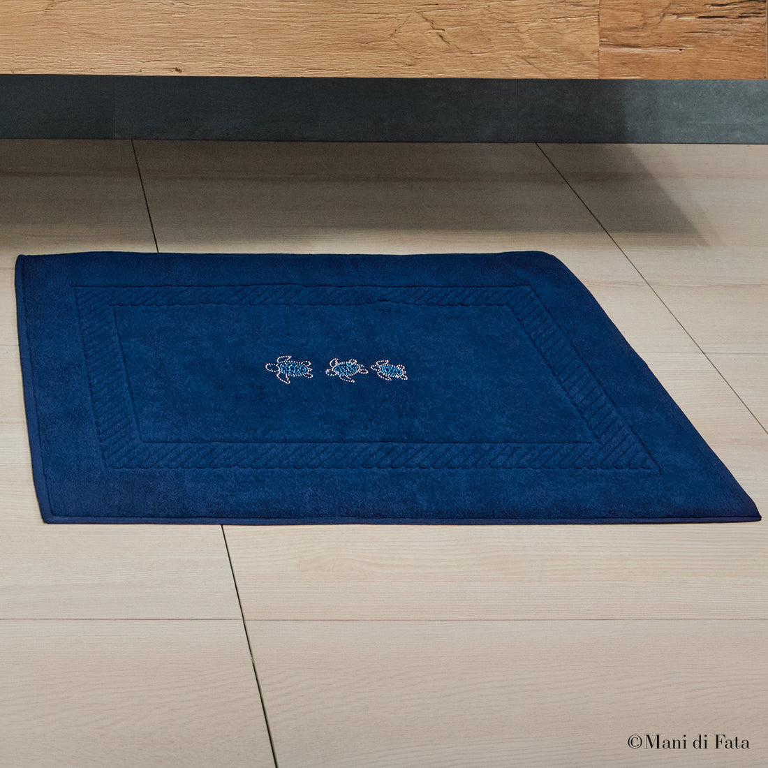 Tappeto spugna di cotone blu Tartarughe con strass