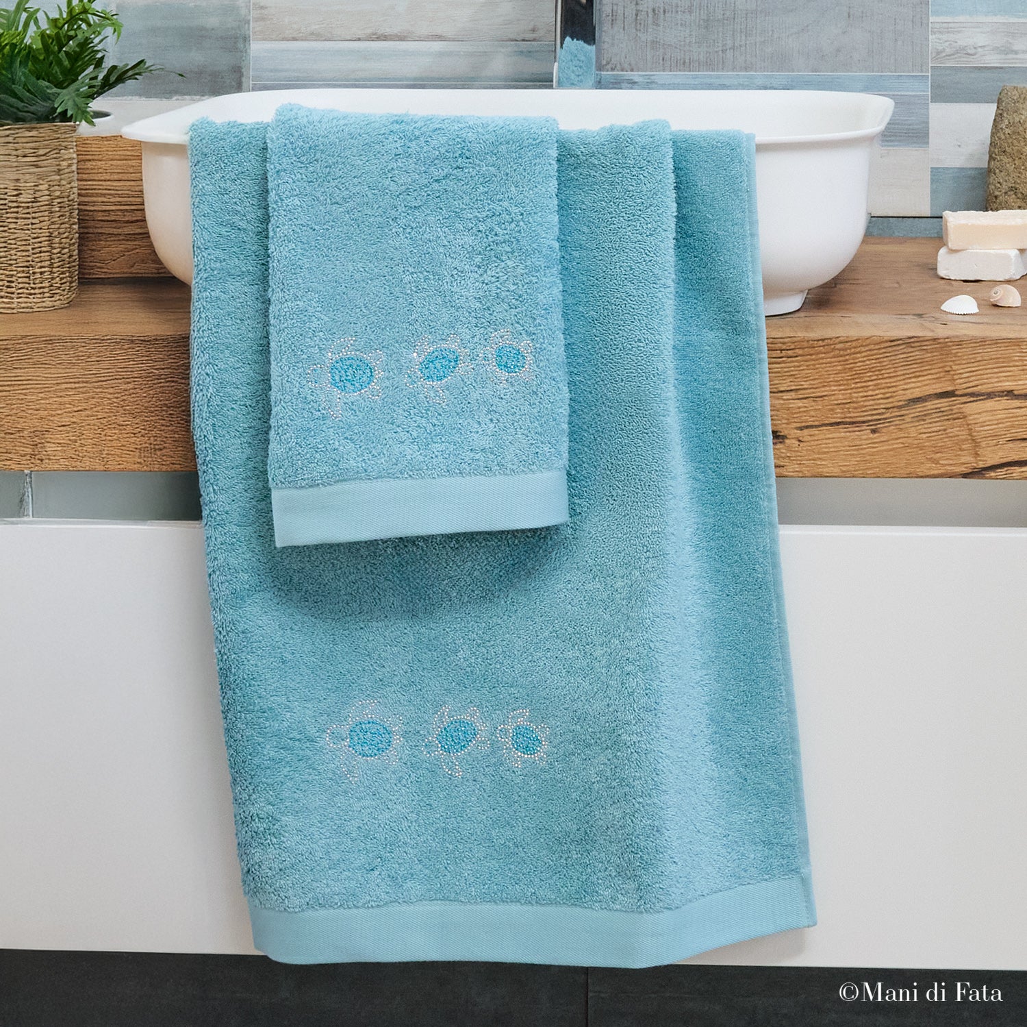 Coppia spugna in cotone Tartarughe con strass