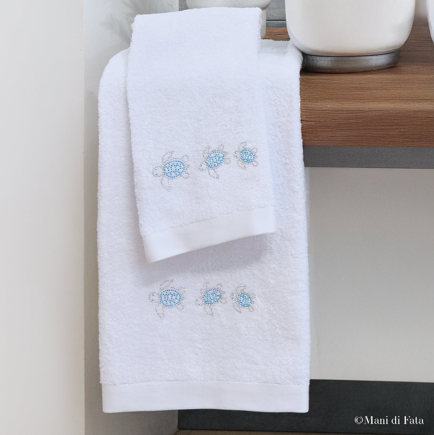 Coppia spugna in cotone Tartarughe con strass