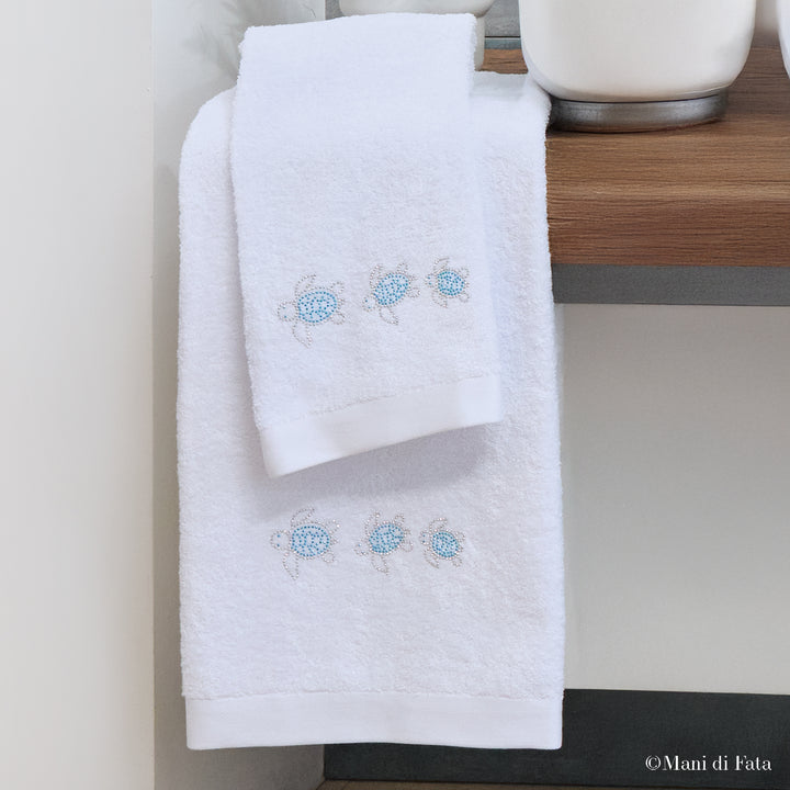 Coppia spugna in cotone Tartarughe con strass