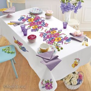 Kit punto croce tovaglia bouquet di viole