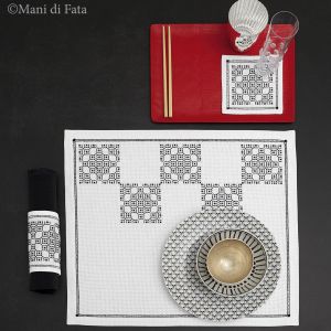 Kit blackwork set americano piastrelle fiorite