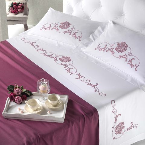 Kit punto croce disegnato parure letto 'Rose ornate'