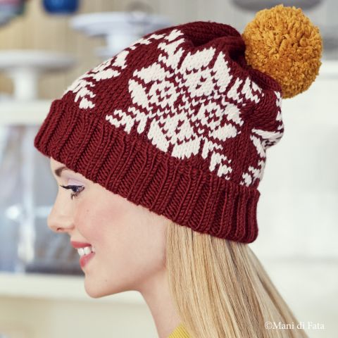 Spiegazione maglia per cappello jacquard con pompon