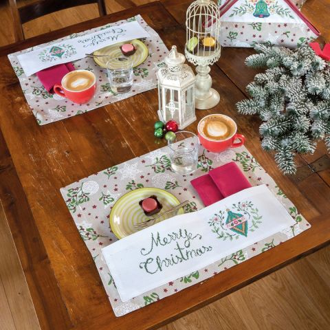 Kit coppia di tovagliette all'americana punto croce 'Merry Christmas'